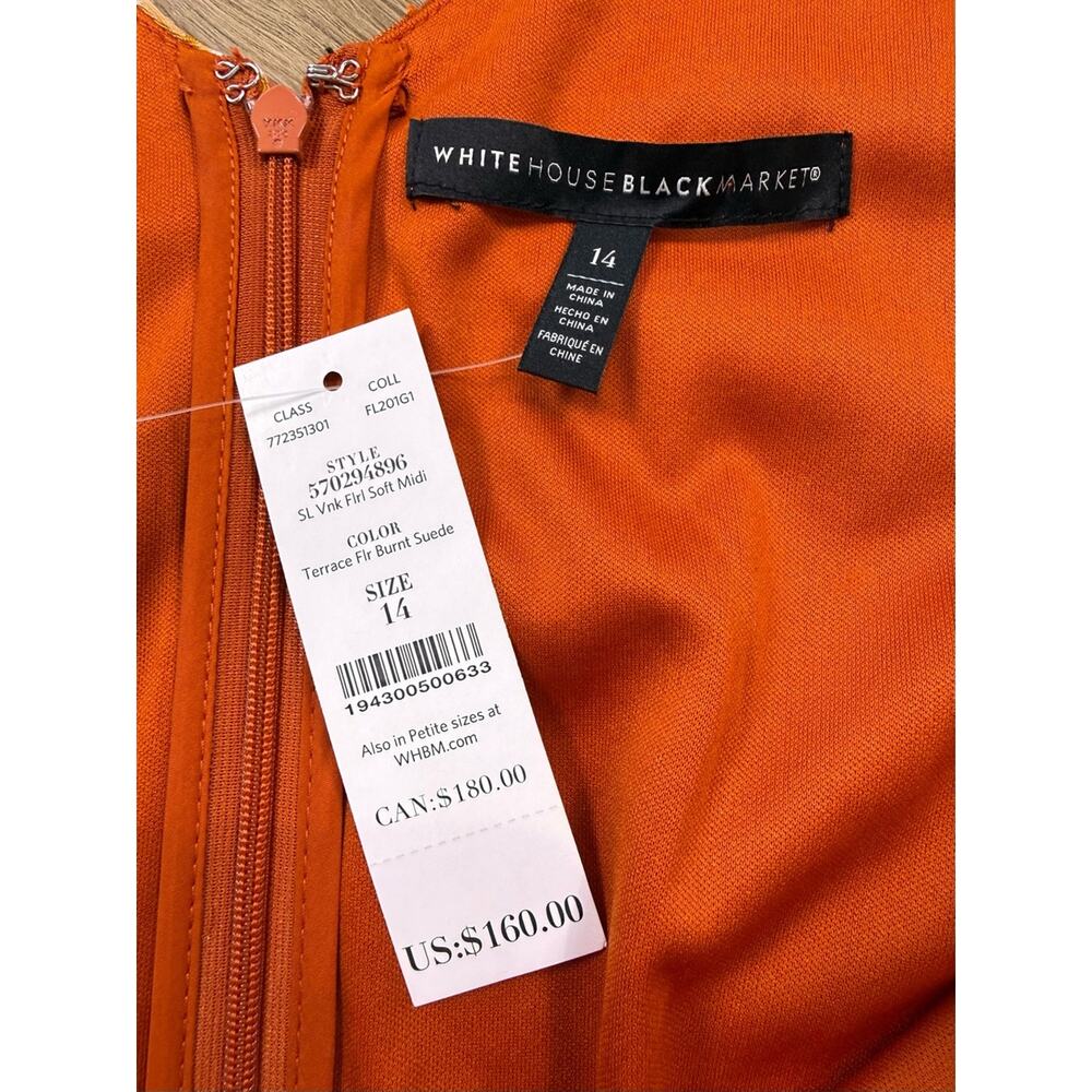 NWT White House Black Market Faux Wrap Floral Burnt Orange Midi Dress Size 14 - Picture 6 of 10